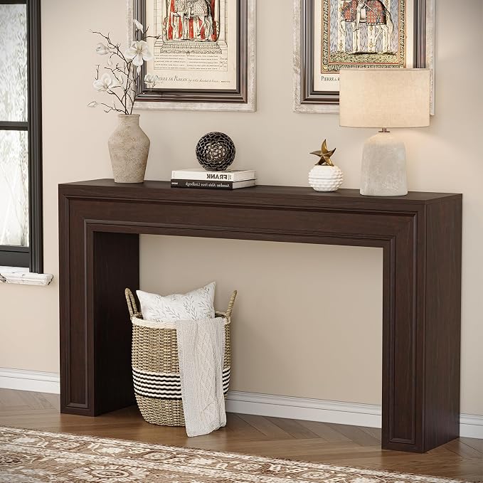 Rresyet 55 Inch Long Console Table, Sofa Table Behind Couch, Entryway Table, Farmhouse Entryway Table for Entrance, Hallway, Living Room (Cherry)