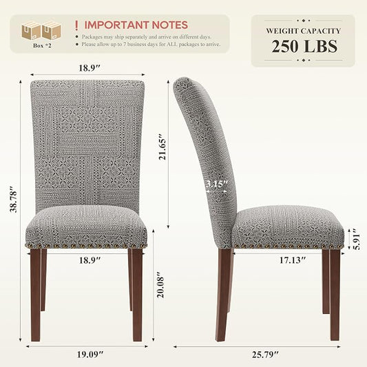 COLAMY Upholstered Parsons Dining Chairs Set of 4, Fabric Dining Room Kitchen Side Chair with Nailhead Trim and Wood Legs - Boho