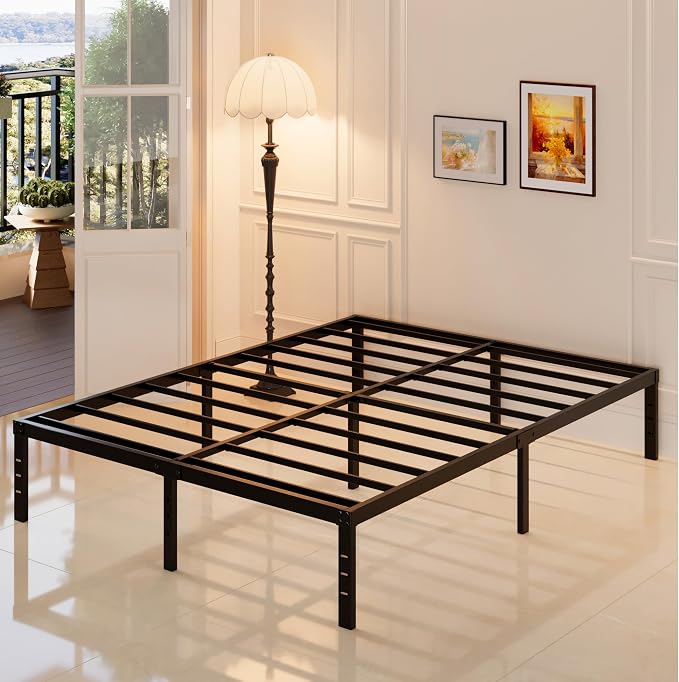 Maenizi California King Bed Frames, 16 Inch Heavy Duty Metal Platform Support Up to 3000 lbs with Steel Slat, No Box Spring Needed, Easy Assembly, Noise Free, Black