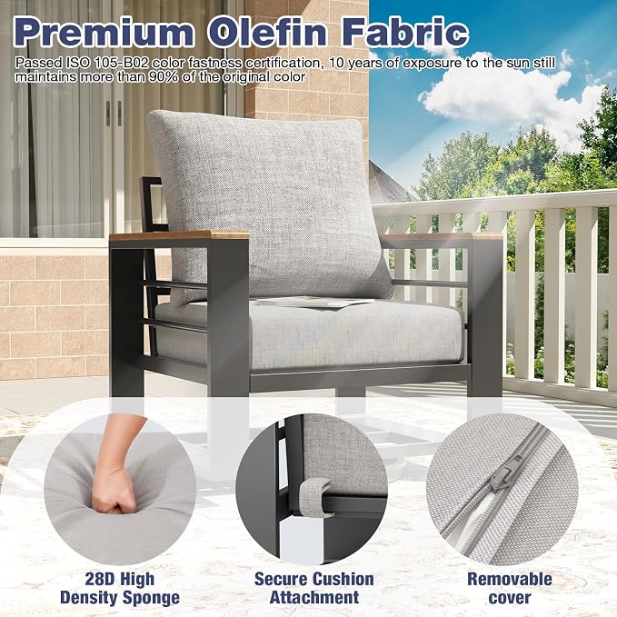 Aoxun Aluminum Patio Furniture Set 7 Seats with Rocking Chair, Oversized Outdoor Sectional with Washable Thick Cushions, Coffee Table, Patio Conversation Sets for Porch, Balcony, Deck