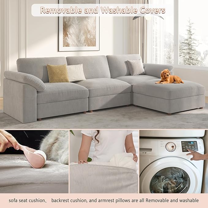 EASE MOOSE Modular Sectional Sofa,Oversized U Shape Sectional Couch with Ottoman,Wide Deep Modular Cloud Couch,Removable Cover