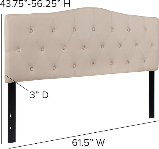 EMMA + OLIVER Tufted Upholstered Queen Size Headboard in Beige Fabric