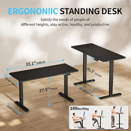 BIZUM Electric Standing Desk, 55" x 24" Height Adjustable Desk, Black Sit to Stand Desk Memory Gaming Computer Workstation for Home Office