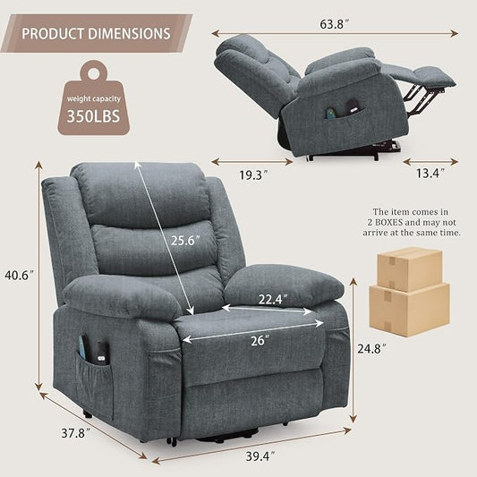 Korser Oversized Power Lift Recliner for Elderly, Electric Recliner Chairs with Massage and Heat, Extra Wide Recliner with Side Pockets, Reclining Chair for Living Room (Cashmere, Grey)