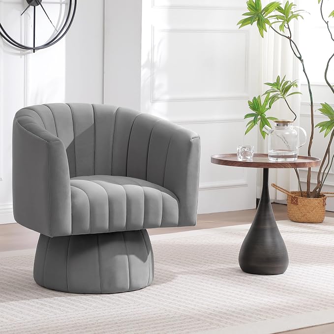 Swivel Accent Barrel Chair Set of 2, Cute Comfy Small Round 360° Arm Chair, Velvet Sofa Club Reading Chair for Living Room Bedroom Office Grey