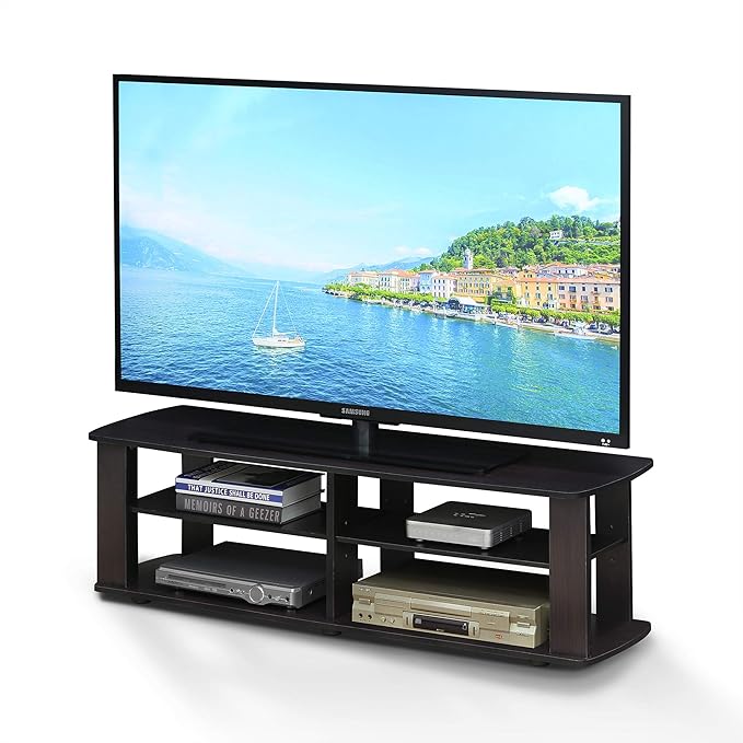 Furinno Nelly TV Stand, 3-Tier Entertainment Center with Open Shelves Storage, TV Console for TV up to 50 Inch, Soft Edges, for Living Room, Bedroom, Dark Walnut