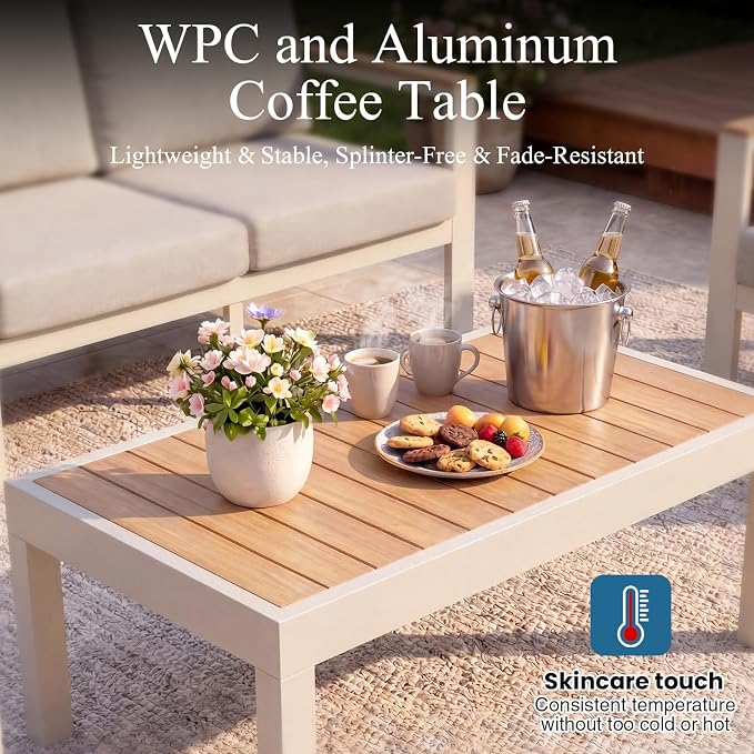 3-Piece Balcony Patio Furniture Set, Aluminum Outdoor Chair Set with 2 Single Patio Chairs & Coffee Table, 1.5mm Thick Rustproof Frame, Waterproof Removable Cushions for Small Balcony Front Porch