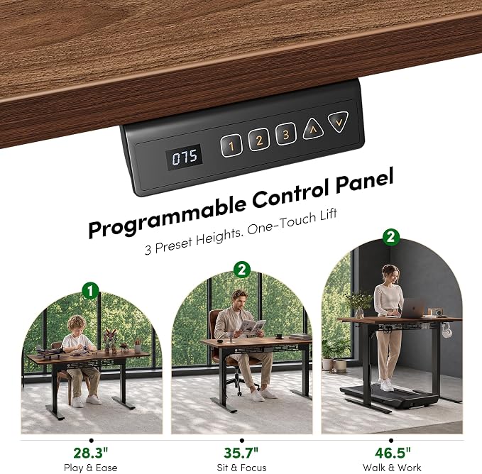 FEZIBO Electric Standing Desk with L-Shaped Crossbar & Cable Management System, 40 x 24 Inches Sit Stand up Desk, Adjustable Height Standing Desk for Home Office, Black Walnut