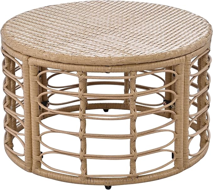 7 Pieces Outdoor Patio Furniture Sectional Sofa Set with Coffee Table, All-Weather Rattan Conversation Set with Thick Cushions and Pillows for Garden Backyard Balcony, Freely Combined (Beige-7S)