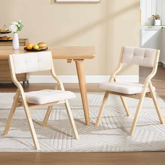 6-Pack Folding Dining Chairs with Cushion,Padded Foldable Dining Chairs,Portable Wooden Folding Chairs for Dining Rooms Kitchen Wedding and Party Indoor Beige