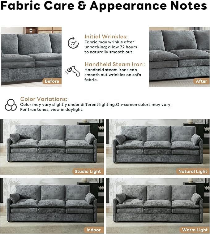 Iroomy Loveseat & 3 Seater, Chenille Cloud Couch, Modern Sofa, Comfy Plush Thick Cushions, Pocket Springs, Cloud-Like Comfort Sofas, Living Room Furniture Sets, Gray