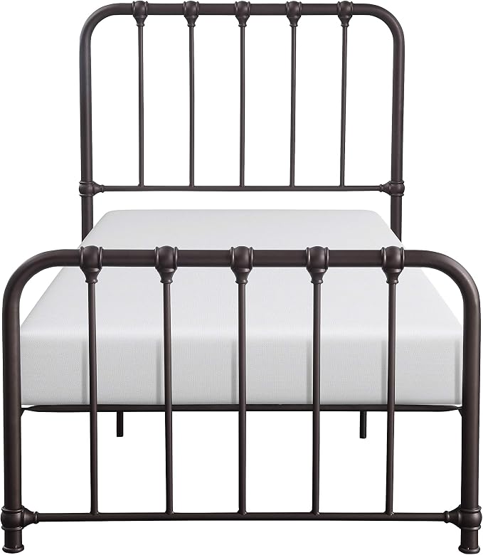 Lexicon Twin Metal Bed Frame, Platform Bed with Strong Metal Slat Support Under Bed Storage, Twin Bed Frame with Headboard, No Box Spring Needed, Easy Assembly, Twin, Dark Bronze