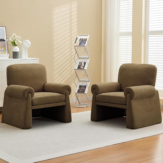 Oversized Accent Chair, Comfy Living Room Chairs, Single Sofa Chair with Thick Cushion and Armrests, Upholstered Arm Chair for Living Room, Modern Armchair, Reading Chair for Bedroom, Brown