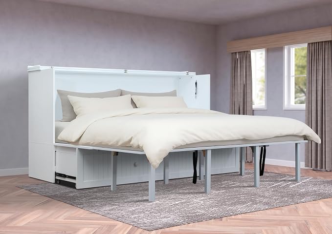 Mega Solutions Murphybedz Tuscany Murphy Cabinet Chest Bed with Charging Station 6 Inch (White, King)