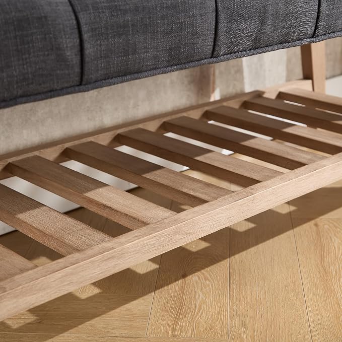 Kmax Entryway Bench with Shoe Storage, Fabric Upholstered Tufted Wood Storage Bench for Living Room Window Bench for Bedroom End of Bed - Linen, Charcoal