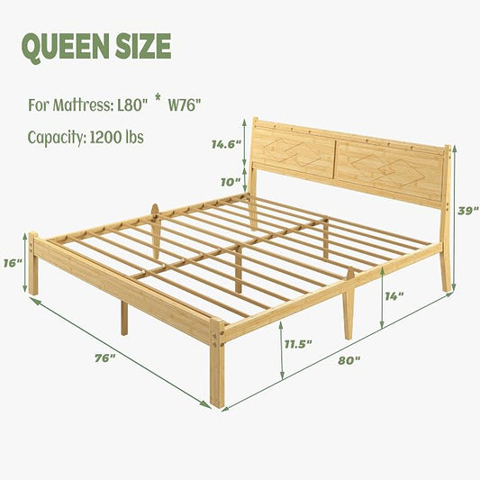 RLDVAY 14 Inch Bamboo King Size Bed Frame, Platform Bamboo Wood Bed with Headboard, No Box Spring Needed, Heavy Duty Metal Slats, Easy Assembly, Noise Free, Bed Frame King