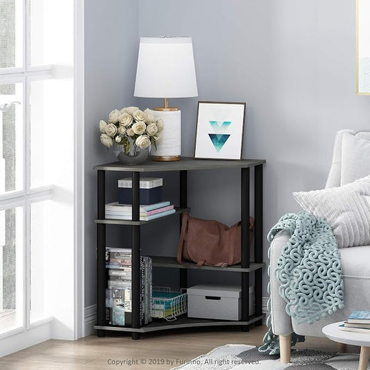 Furinno TURN-N-TUBE Desk, Gaming Desk with Shelves, Corner Computer Desk with Shelves, Office Desk, Space Saving, For Home Office, Bedroom, French Oak