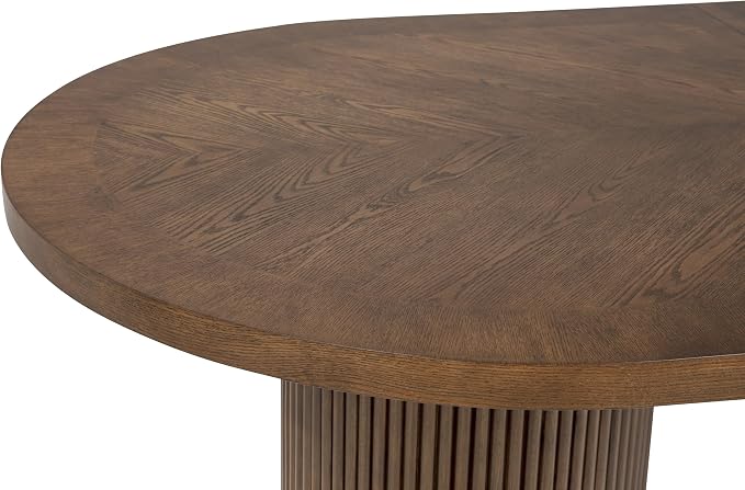 Dobby 90"-123" Extendable Oval Wooden Dining Table, Brown | Mid Century Modern, Double Pedestal Base, For 6 People, Large