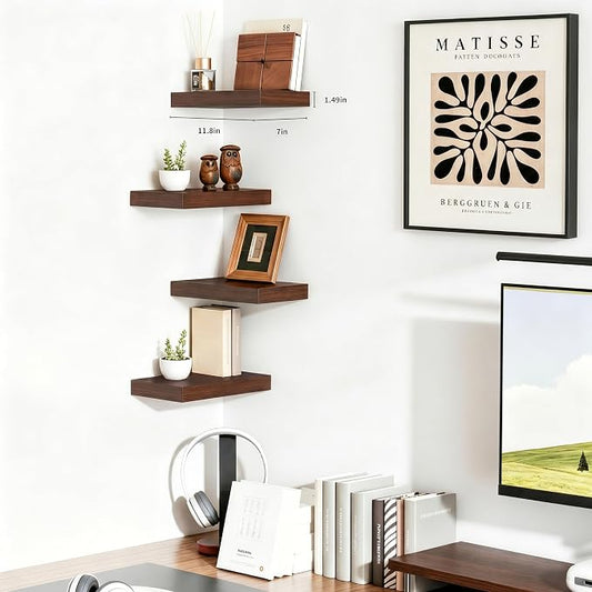 Floating Shelves for Wall, Bathroom Shelves Over Toilet, Wall Shelves & Book Shelf, Hanging Shelf, Modern Wooden Wall-Mounted Small Floating Shelves, 12x7x1.5 in (Walnut-Like, Set of 2)