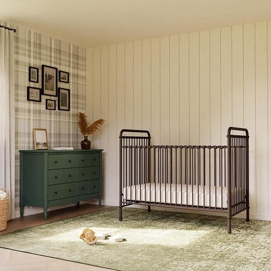 Namesake Abigail 3-in-1 Convertible Metal Crib in Vintage Iron, Greenguard Gold Certified | GREENGUARD Gold Certified, Converts to Toddler Bed & Daybed, 4 Adjustable Mattress Heights, Conversion Kits Sold Separately