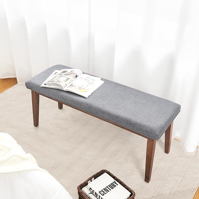 kinmars Upholstered Bench for Bedroom End of Bed,42.5-inch Entryway Bench for Living Room,Dining Bench with Padded Seat and Solid Wood Leg for Kitchen Bedroom,Indoor and Hallway (Bench, Grey)