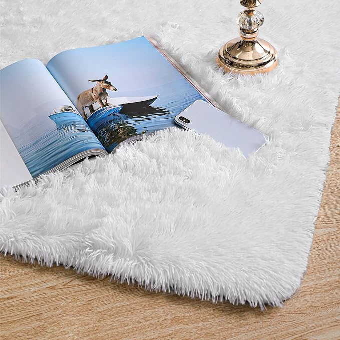 Ophanie 6x9 White Rugs for Living Room,Large Fluffy Shag Fuzzy Plush Soft Living Room Area Rugs,Floor Shaggy Carpets for Bedroom,Carpet for Kids Boys Girls Dorm Decor with Over 99 pcs Pile fibers