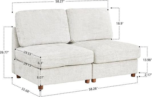 ORRD Modern Chenille Middle Armless Sofa Seat Set of 2 for Modular Sectional Couch for Living Room, White