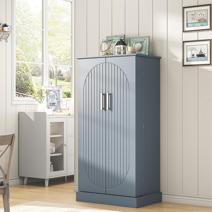 kepptory 47" Kitchen Pantry Cabinet with Doors and Adjustable Shelves, Freestanding Pantry Storage Cabinet, Farmhouse Buffet Cupboard for Kitchen, Dining Room, Living Room, Grey