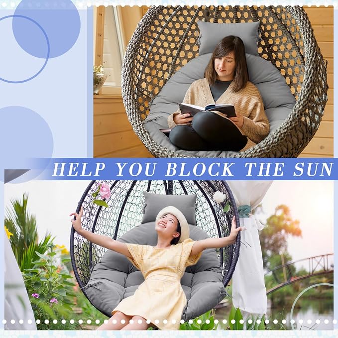 Tudomro Light Gray Waterproof Egg Chair Cushion with Pillow Filling 2.58 kg Replacement Rocking Wicker Chair Cushion 48" x 32" High Back Hanging Swing Hammock Pad Thicken for Outdoor Patio Garden