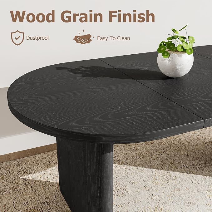 IDEALHOUSE 70.8" Oval Dining Table for 4-8, Wood Kitchen Table with Double Pedestal Base, Spacious Dining Room Table for Kitchen, Living Room, Reception Area, Natural Finish, Black