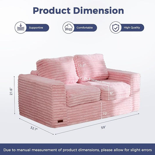 MAXYOYO Boneless Loveseat Sofa Couch for Adults, Floor Bean Bag Couch Sofa | Faux Fur Sofa with Armrests and Back Support, Plush Foam Filled Lounge Couch, Cozy Bean Bag Couch for Living Room, Apartment