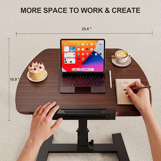 ROMOON Folding Portable Standing Desk with Wheels, No-Assembly Rolling Height-Adjustable Sit-Stand Table, Space-Saving Foldable Laptop Cart for Home Office and Computer Workstation (Walnut)