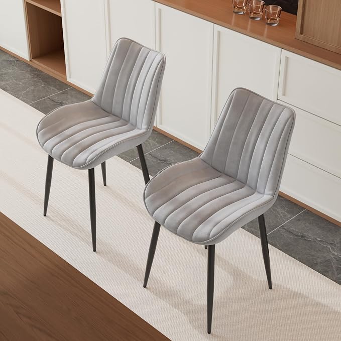 VECELO Dining Chairs Set of 4, Velvet Fabric & Metal Frame, Mordern Style for Kitchen, Living Room,Offcie, Light Grey