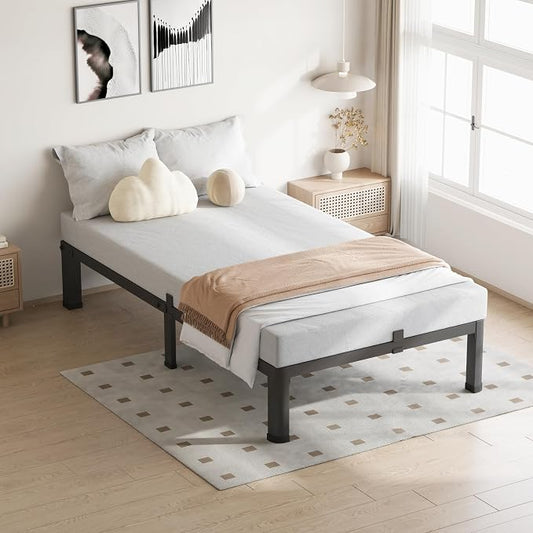 VIPSHOW 10 Inch Twin Size Bed Frame, 3500Lbs Heavy Duty Metal Platform with Round Corner Legs Mattress Slide Stopper, Steel Slat Support No Box Spring Needed, Noise Free, Non-Slip, Easy Assembly