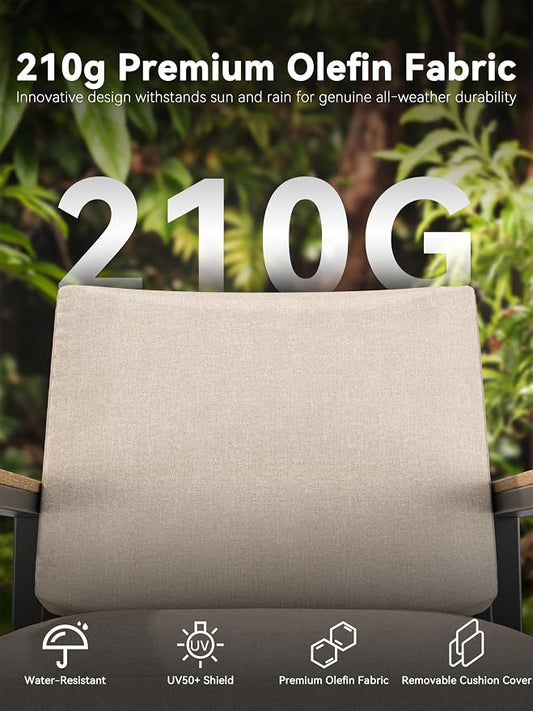 4 Piece Patio Furniture Set, All-Weather Sectional Sofa with 4 Inch Thick Cushions, 210g Fade-Resistant Spun-Dye Fabric, Outdoor Conversation Set with Coffee Table, Beige