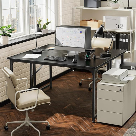 PRAISUN 47 X 20 Inch Office Computer Desk with Power Outlets and USB-C Port, Larger Gaming Desk, for Home Office, Study, Bedroom, Writing Work from Home Table, Metal Frame, Black
