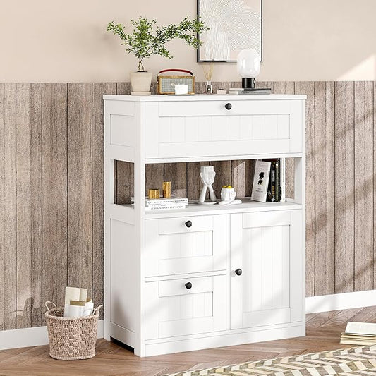 GRUSIGN Bathroom Cabinet, Modern Bathroom Floor Storage Cabinet Organizer with 1 Door and 3 Drawers, Freestanding Cupboard for Kitchen/Living Room Use