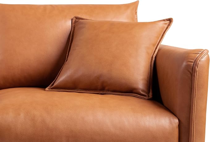 Valencia Jasper Cognac Tan Brown 60" Loveseat Full Leather Couch | Mid Century Leather Sofa with 2 Pillows for Living Room Furniture | Plush Cushions, Nappa Leather Lounge Couch