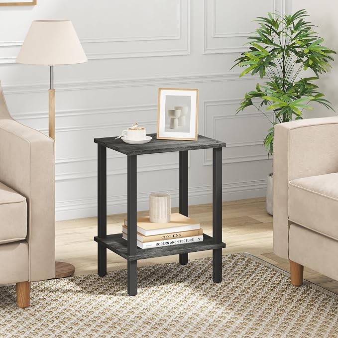 TUTOTAK End Table, Set of 2, Side Table, Nightstand, 2-Tier Storage Shelf, Sofa Table for Small Space, Living Room, Bed Room, Charcoal Grey TB01BY035(2PCS)