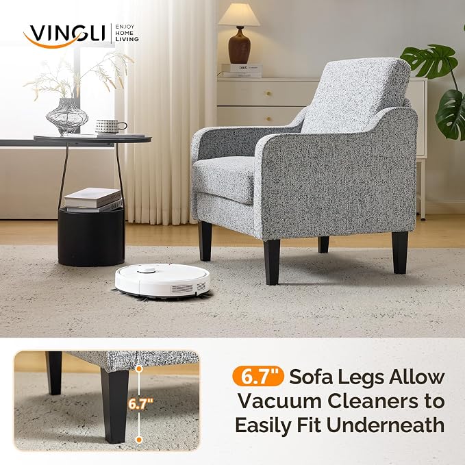 VINGLI Accent Sofa Chair Gray Living Room Chairs Reading Chair for Bedroom Scooped Arm Chair Mid Century Modern Accent Chair Upholstered Comfy Chair for Apartment, Waiting Room