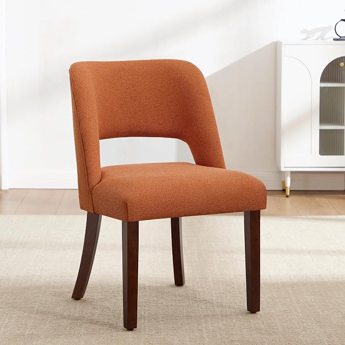 Dining Chairs Set of 6,Modern Dining Room Chairs with Thick Cushions,Upholstered Linen Fabric Kitchen Chairs for Kitchen Dining Room Orange