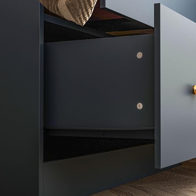 Homsee Wardrobe Armoire Wooden Closet with Mirror, 2 Doors, 2 Drawers, 4 Open Storage Cubes and Hanging Rod for Bedroom, Navy Blue (35.5”L x 15.8”W x 70.8”H)