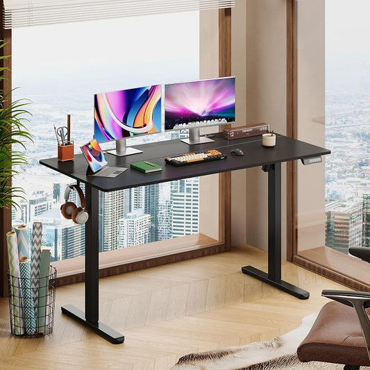 DEVAISE 55 Inch Electric Standing Desk, 3 Adjustable Computer Desk for Home Office, Ergonomic Sit to Stand Desk with LED Touchscreen,Headphone Hook, 3 Memory Preset, with Split Top, Black
