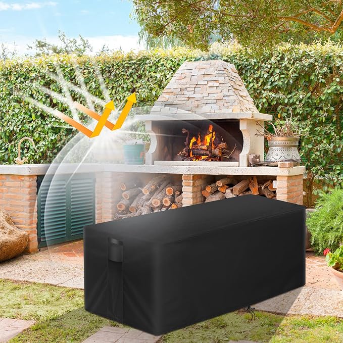 POMER Fire Table Cover Rectangular, 52 in Propane Fire Pit Cover Outdoor Waterproof Rectangle Gas Fireplace Firepit Cover - 52x34x24 inch