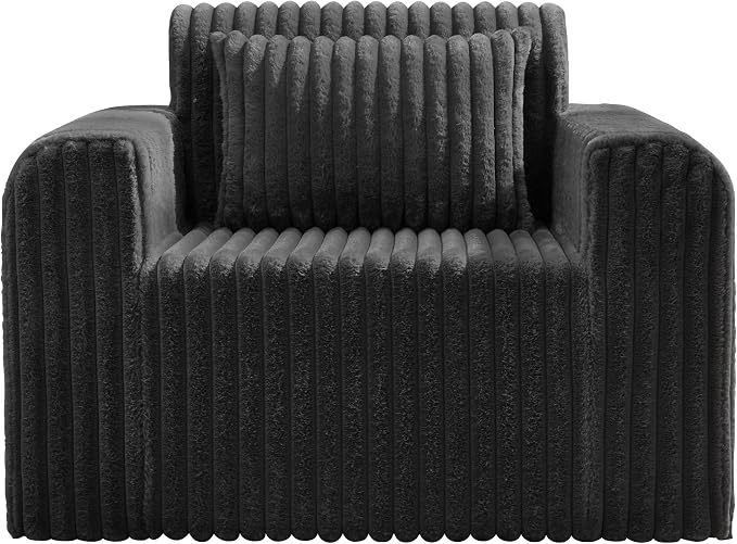 Hobestluk Single Sofa Foam Couch Sofa for Small Spaces Comfy Sofas with Removable Cover Furry Couch with Pillows for Living Room, Bedroom, Apartment, Office (Black, Standard)