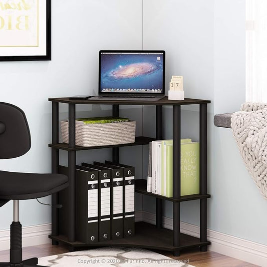 Furinno TURN-N-TUBE Desk, Gaming Desk with Shelves, Corner Computer Desk with Shelves, Office Desk, Space Saving, For Home Office, Bedroom, Espresso