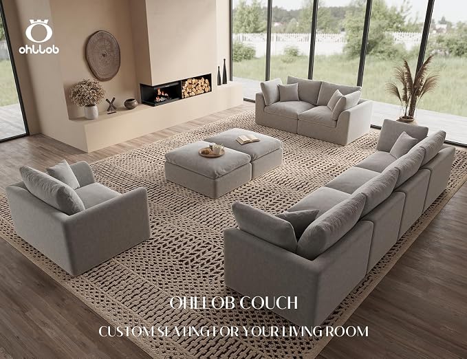 ohllob 48.6" Single Sofa, Small Boneless Couches for Living Room, Cloud Couch for Bedroom, Office, Light Grey