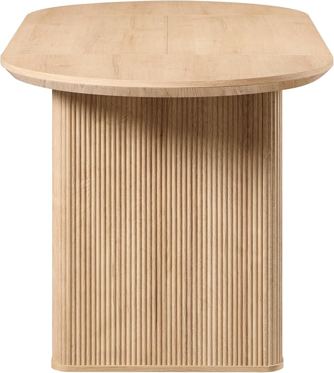 T4TREAM 63" Fluted Oval Dining Table for 4-6, Mid-Century Modern Kitchen Table with Thickened Edge & Strip Pedestal Base, Wood Luxury Table for Dining Room/Kitchen/Home Office,Natural Oak(Table Only)