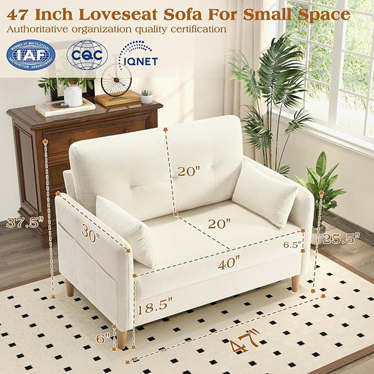 Hanherry Loveseat Sofa, 47” Small Couch for Living Room, Comfy Chenille Fabric Love Seat for Bedroom withThrow Pillow,Removable Cushion Cover,Couches for Small Space,Apartment,Dorm