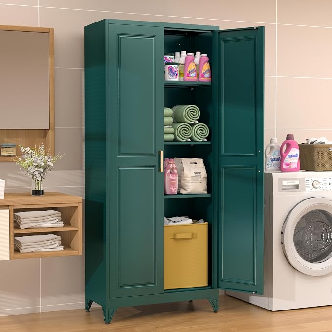 75” Metal Tall Kitchen Pantry Cabinet,Metal Storage Cabinet with Doors and Adjustable Shelves,Modern Kitchen Hutch Cabinets,Freestanding Cupboard for Office Living Room
